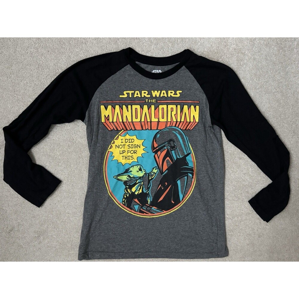 Star Wars Mandalorian Boys 14/16 Long Sleeve Reglan Tshirt With Grogu